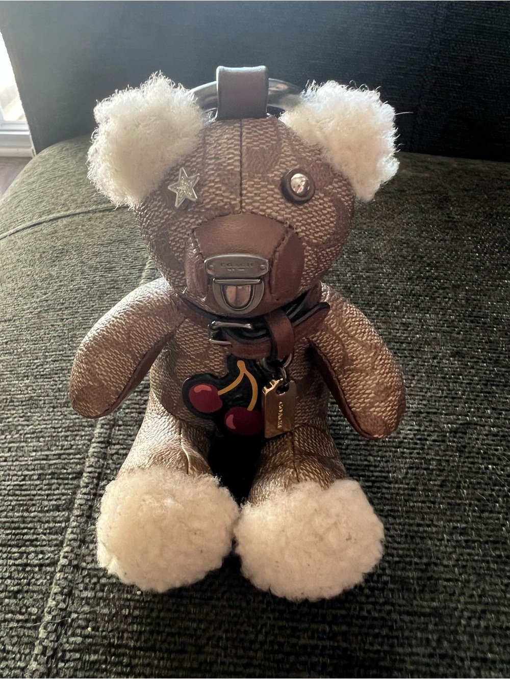 Coach Bear Bag Charm with Cherry Signature Canvas NWT